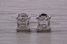Load image into Gallery viewer, Two carat Square set with top grade Lab Diamond Solitaire Stud Earrings set in Platinum