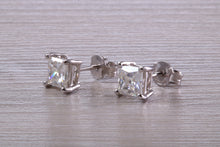 Load image into Gallery viewer, Two carat Square set with top grade Lab Diamond Solitaire Stud Earrings set in Platinum