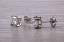 Load image into Gallery viewer, Two carat Square set with top grade Lab Diamond Solitaire Stud Earrings set in Platinum