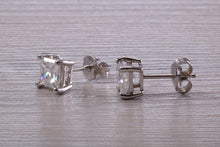 Load image into Gallery viewer, Two carat Square Moissanite Diamond Solitaire Stud Earrings