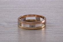 Load image into Gallery viewer, 6mm Wide Three Tone Diamond set Band