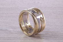 Load image into Gallery viewer, 10 mm Wide Jigsaw Puzzle Ring, Solid Two Tone Gold, British Hallmarked