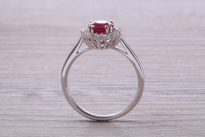 One and Half carat Stunning Ruby and Diamond Cluster Ring