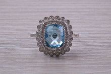 Load image into Gallery viewer, Large 5 carat Blue Topaz and Diamond Ring