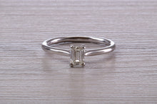Load image into Gallery viewer, 0.60 carat Emerald Cut Diamond set Platinum Solitaire