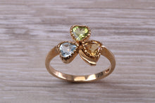 Load image into Gallery viewer, Multi Gemstone set Three Leaf Clover Ring, British Hallmarked Gold Ring