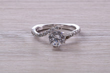 Load image into Gallery viewer, One carat Moissanite Diamond set Crossover Ring with Natural Diamond set Shoulders