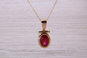 Beautiful One carat Oval cut Ruby set Yellow Gold Necklace