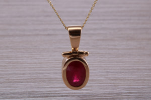 Beautiful One carat Oval cut Ruby set Yellow Gold Necklace