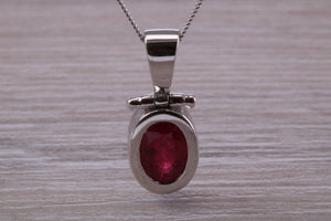 Beautiful One carat Oval cut Ruby set White Gold Necklace