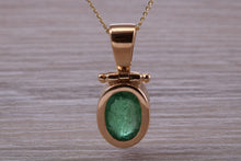 Load image into Gallery viewer, Beautiful One carat Oval cut Emerald Yellow Gold Necklace