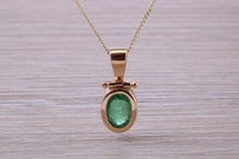 Load image into Gallery viewer, Beautiful One carat Oval cut Emerald Yellow Gold Necklace