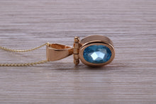 Load image into Gallery viewer, Beautiful Oval cut Swiss Blue Topaz set Yellow Gold Necklace