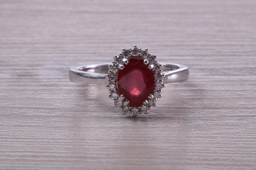 One and Half carat Stunning Ruby and Diamond Cluster Ring