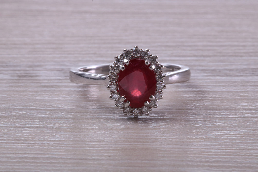 One and Half carat Stunning Ruby and Diamond Cluster Ring