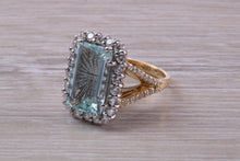 Load image into Gallery viewer, 5 carat Emerald cut Aquamarine and Diamond Ring
