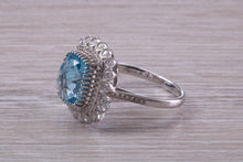 Load image into Gallery viewer, Large 5 carat Blue Topaz and Diamond Ring