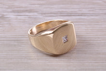 Load image into Gallery viewer, Chunky and Heavy Diamond set Yellow Gold Signet Ring