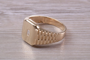 Diamond set Yellow Gold Signet Ring
