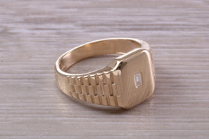 Diamond set Yellow Gold Signet Ring