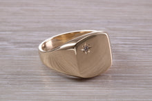 Load image into Gallery viewer, Chunky and Heavy Diamond set Yellow Gold Signet Ring, Made from Solid Cast Gold, British Hallmarked