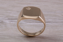 Load image into Gallery viewer, Chunky and Heavy Diamond set Yellow Gold Signet Ring, Made from Solid Cast Gold, British Hallmarked