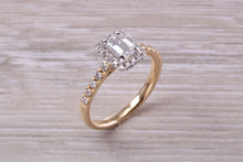 Load image into Gallery viewer, Halo set Emerald cut Certified Diamond Engagement Ring