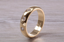 Load image into Gallery viewer, Chunky Trilogy Natural Diamonds Set Yellow Gold Band, British Hallmarked