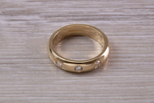 Load image into Gallery viewer, Chunky Trilogy Natural Diamonds Set Yellow Gold Band, British Hallmarked