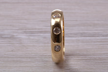 Load image into Gallery viewer, Chunky Trilogy Natural Diamonds Set Yellow Gold Band, British Hallmarked