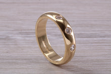 Load image into Gallery viewer, Chunky Trilogy Natural Diamonds Set Yellow Gold Band, British Hallmarked