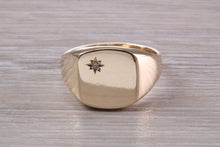 Load image into Gallery viewer, Chunky and Heavy Diamond set Yellow Gold Signet Ring, Made from Solid Cast Gold, British Hallmarked
