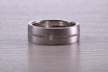 Load image into Gallery viewer, 6 mm wide Diamond set White Gold Band, British Hallmarked, Natural Diamonds, Also Available in Yellow Gold