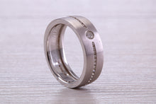 Load image into Gallery viewer, 6 mm wide Diamond set White Gold Band, British Hallmarked, Natural Diamonds, Also Available in Yellow Gold