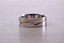 Load image into Gallery viewer, Gents Two Tone Rose and White Gold 6 mm wide Diamond set Band