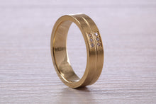 Load image into Gallery viewer, 5 mm wide Diamond set Yellow Gold Unisex Band