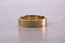 Load image into Gallery viewer, 5 mm wide Diamond set Yellow Gold Unisex Band