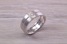 Load image into Gallery viewer, 6 mm wide Diamond set White Gold Band, British Hallmarked, Natural Diamonds, Also Available in Yellow Gold