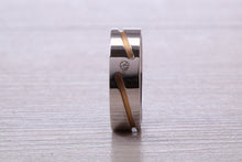 Load image into Gallery viewer, Gents Two Tone Rose and White Gold 6 mm wide Diamond set Band