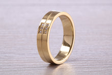 Load image into Gallery viewer, 5 mm wide Diamond set Yellow Gold Unisex Band