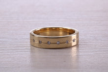 Load image into Gallery viewer, 5 mm wide Diamond set Yellow Gold Unisex Band