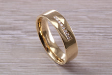 Load image into Gallery viewer, Gents 6 mm Wide Diamond set Yellow Gold Wedding Band