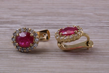 Load image into Gallery viewer, Beautiful Ruby and Diamond Halo set Earrings