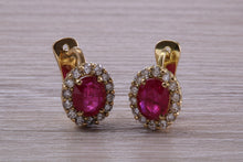 Load image into Gallery viewer, Beautiful Ruby and Diamond Halo set Earrings