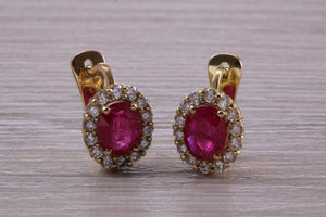 Beautiful Ruby and Diamond Halo set Earrings