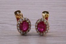 Load image into Gallery viewer, Beautiful Ruby and Diamond Halo set Earrings