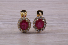 Load image into Gallery viewer, Beautiful Ruby and Diamond Halo set Earrings