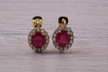 Load image into Gallery viewer, Beautiful Ruby and Diamond Halo set Earrings