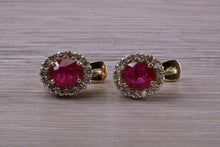 Load image into Gallery viewer, Beautiful Ruby and Diamond Halo set Earrings