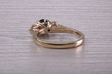 Load image into Gallery viewer, Teal Blue Sapphire and Diamond Trilogy Ring